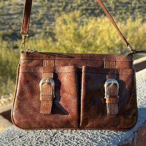 SOBELLA Italian Brown Patent Leather Crossbody Clutch PURSE